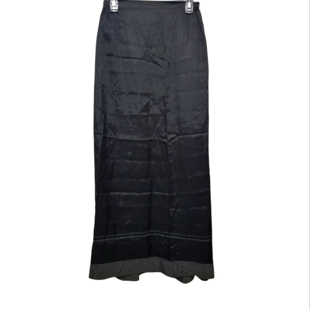 Krista Larson Elastic Waist Black Acetate Long Full Skirt One Size
